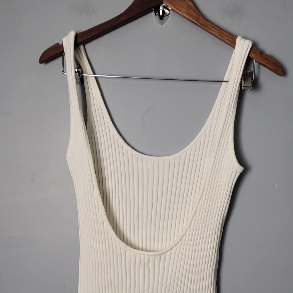 Open Edit Cream Ribbed Sleeveless Fitted Dress - Picture 3 of 7
